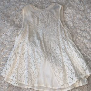 Lace Detailed Off-White American Eagle Tank